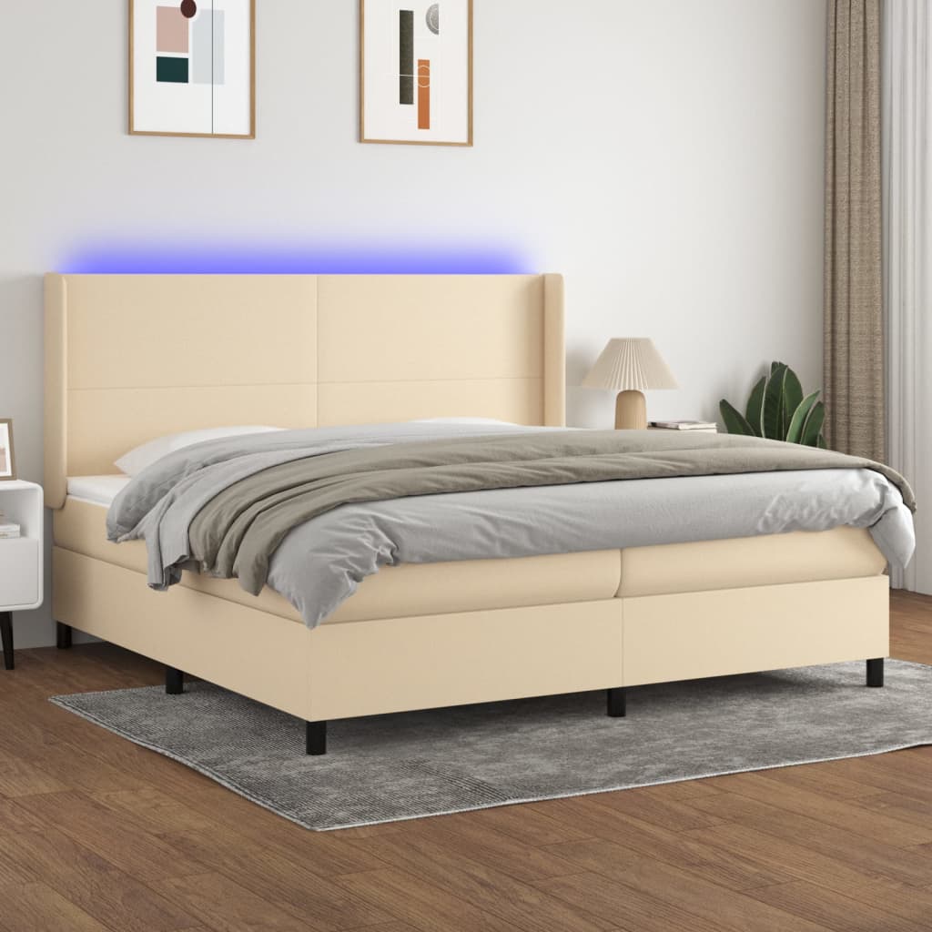 vidaXL Boxspring met matras en LED stof crèmekleurig 140x200 cm