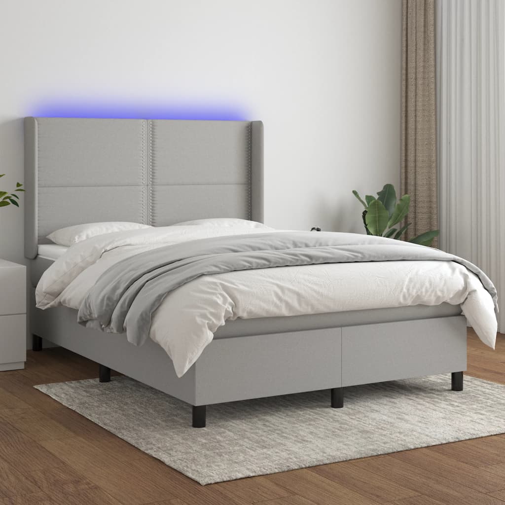 vidaXL Boxspring met matras en LED stof crèmekleurig 140x200 cm