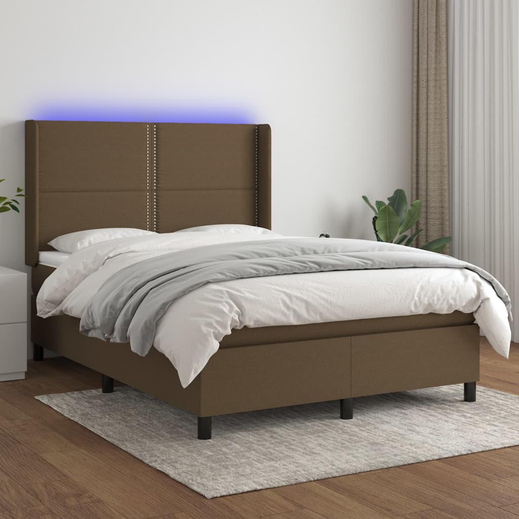 vidaXL Boxspring met matras en LED stof crèmekleurig 140x200 cm