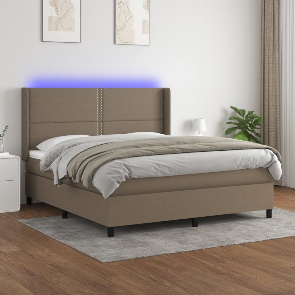vidaXL Boxspring met matras en LED stof crèmekleurig 140x200 cm