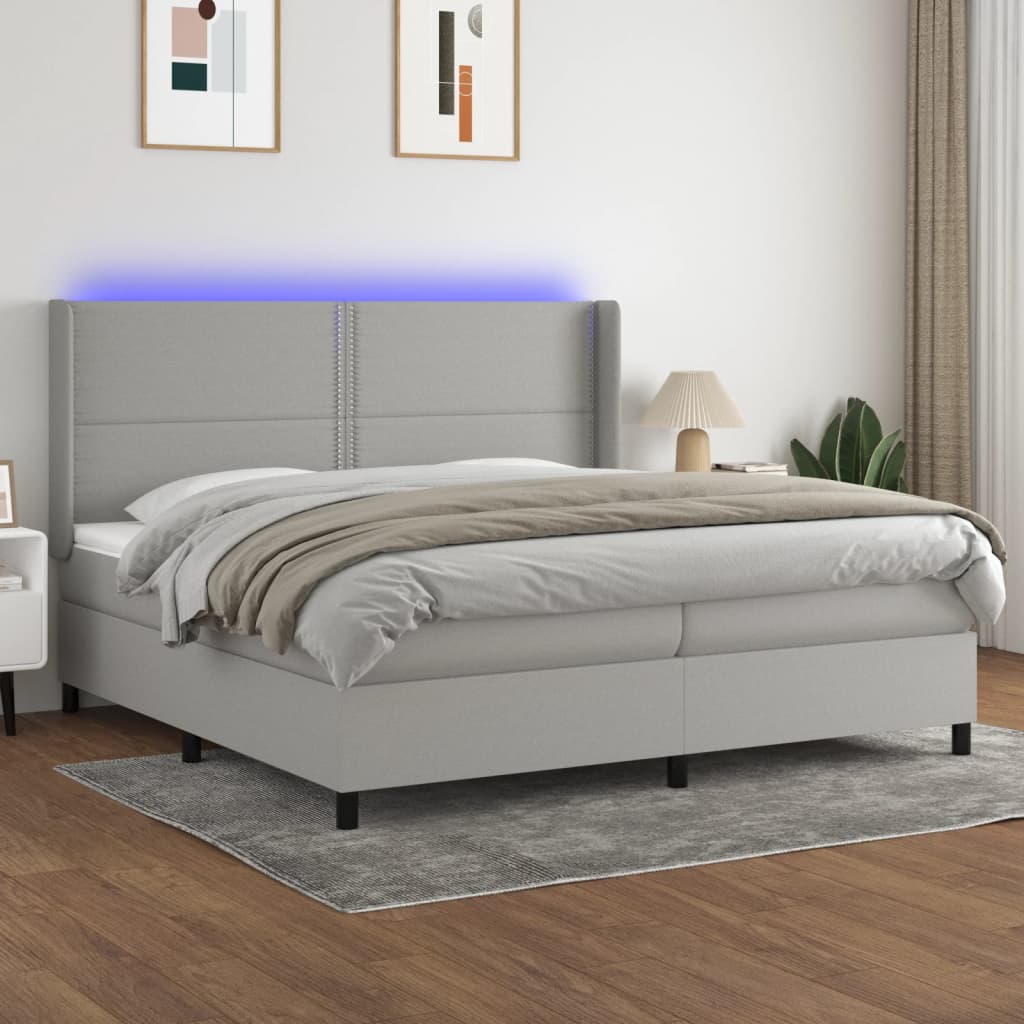 vidaXL Boxspring met matras en LED stof crèmekleurig 140x200 cm