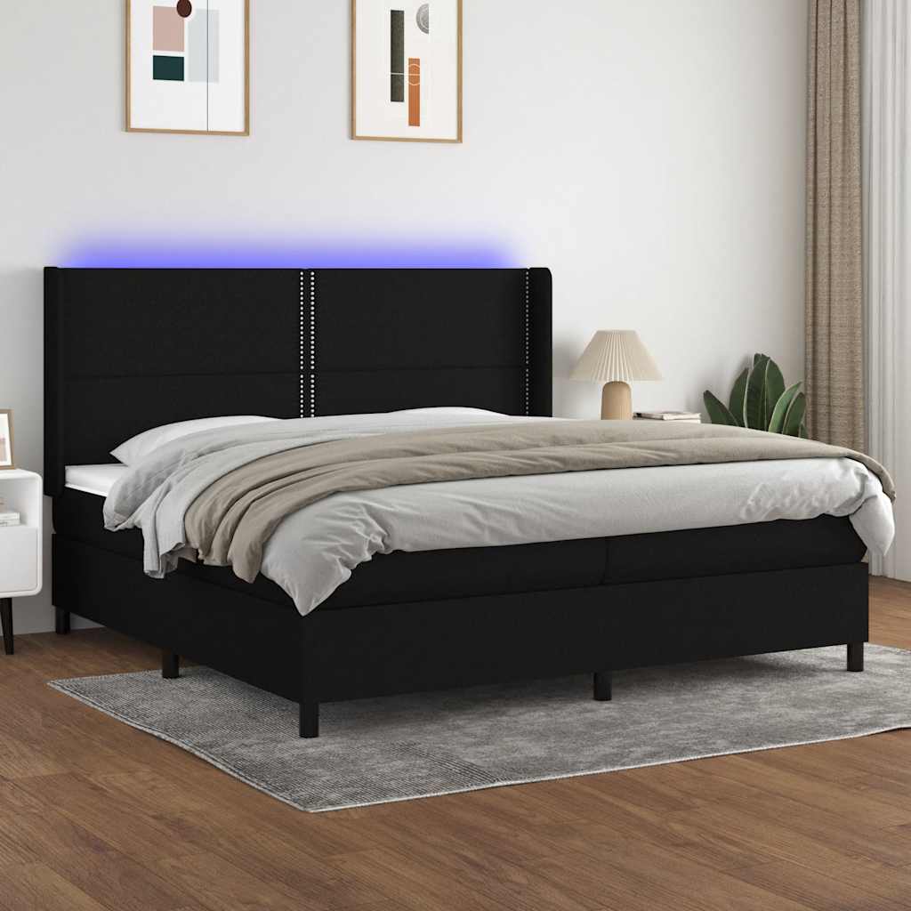 vidaXL Boxspring met matras en LED stof crèmekleurig 140x200 cm