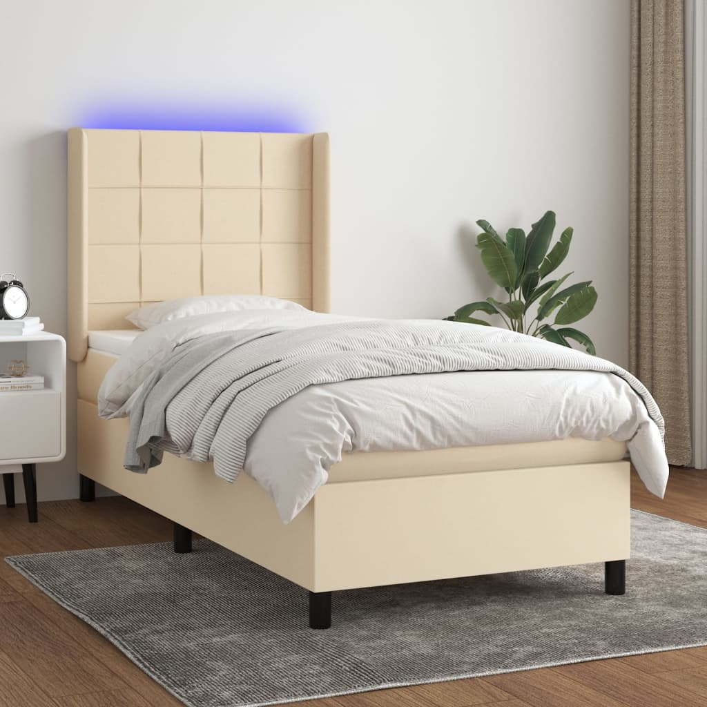 vidaXL Boxspring met matras en LED stof crèmekleurig 140x200 cm