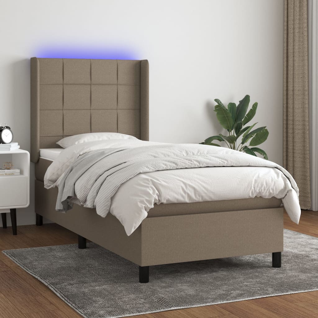 vidaXL Boxspring met matras en LED stof crèmekleurig 140x200 cm
