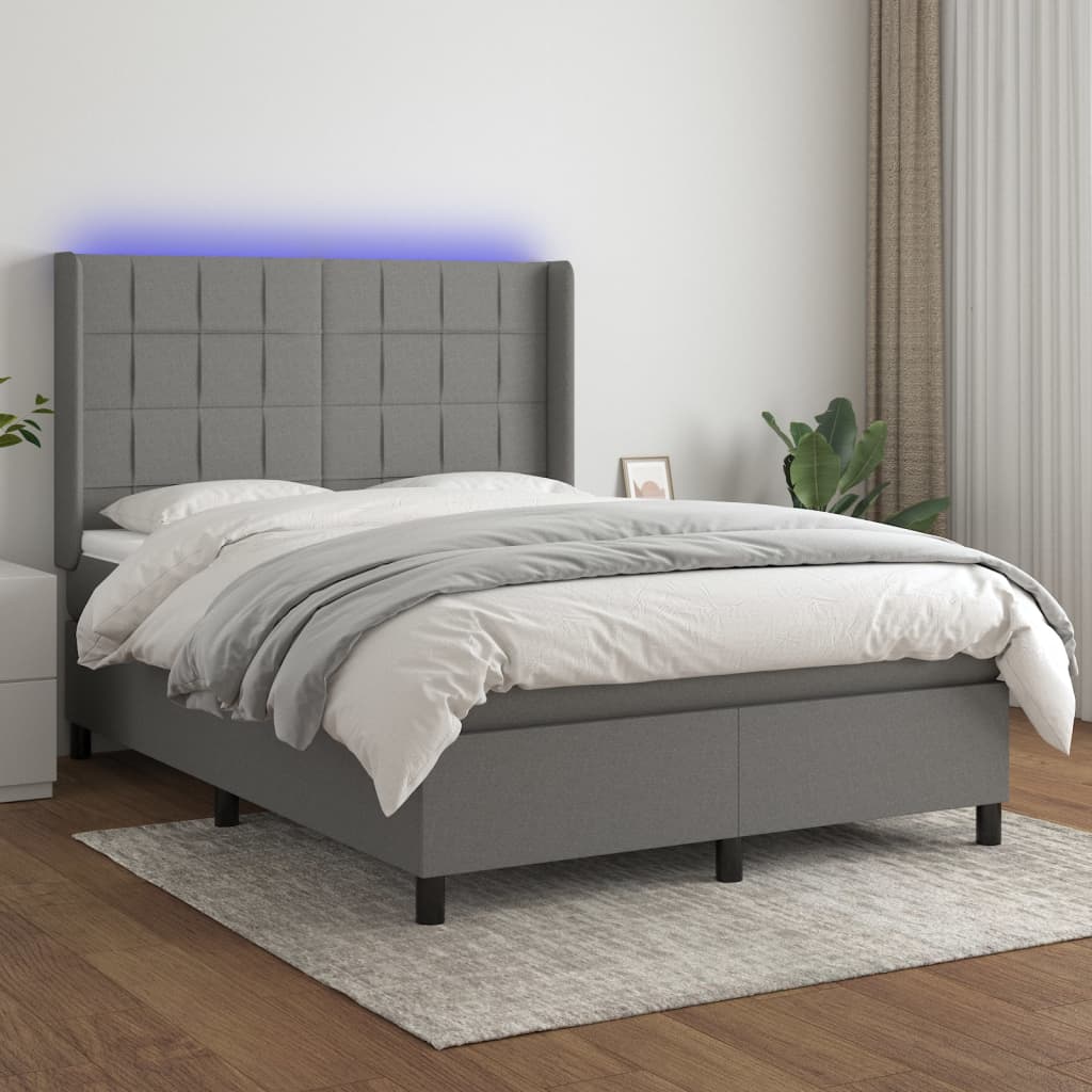 vidaXL Boxspring met matras en LED stof crèmekleurig 140x200 cm