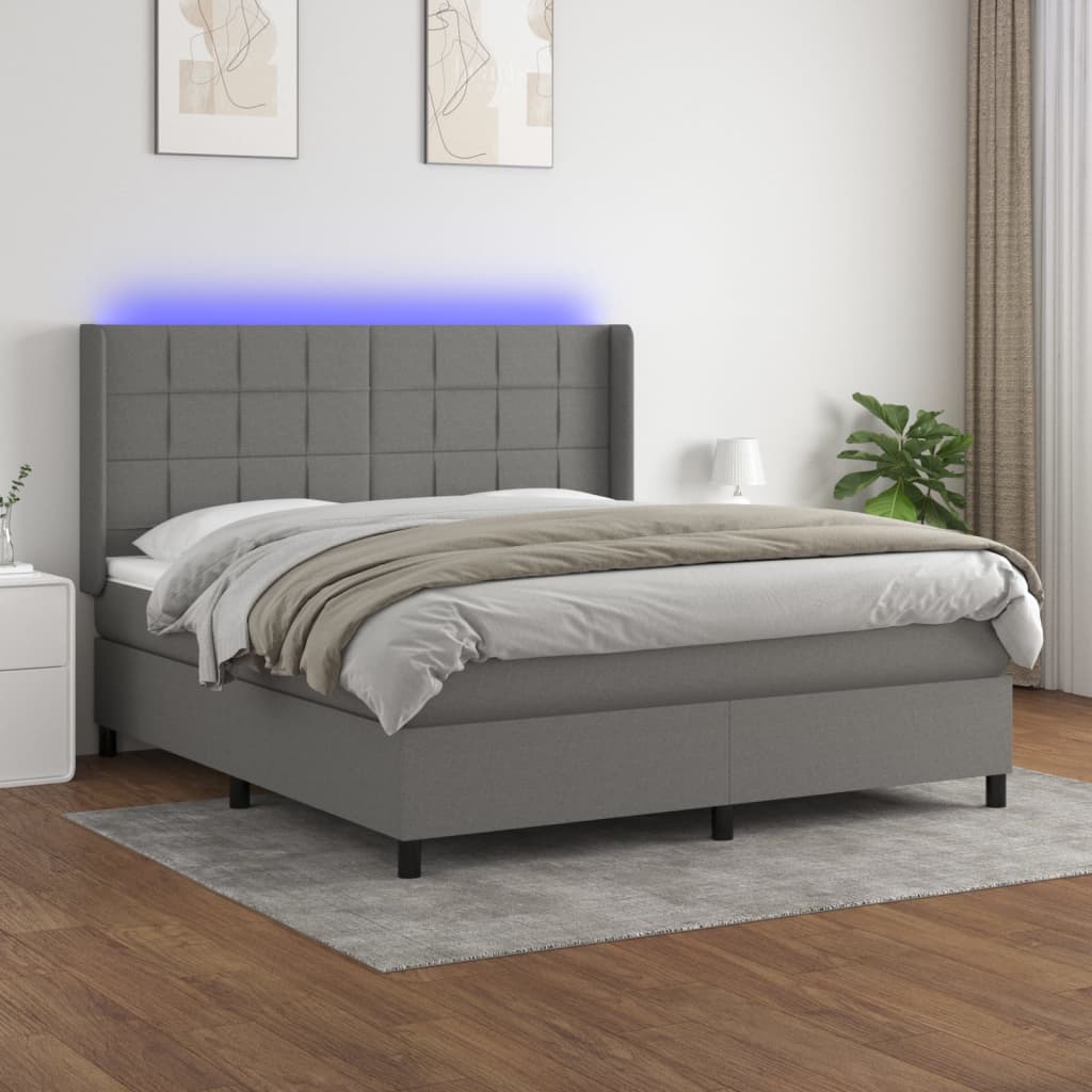 vidaXL Boxspring met matras en LED stof crèmekleurig 140x200 cm