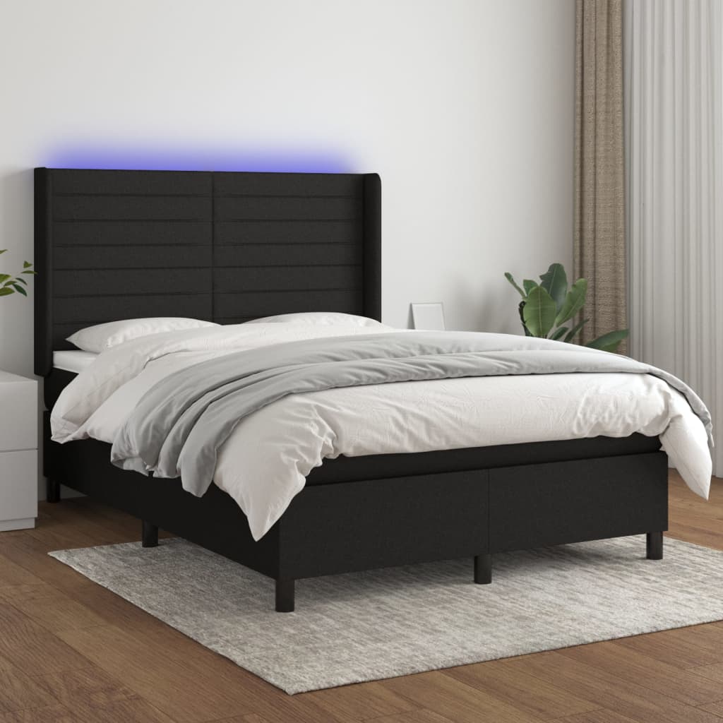 vidaXL Boxspring met matras en LED stof crèmekleurig 140x200 cm