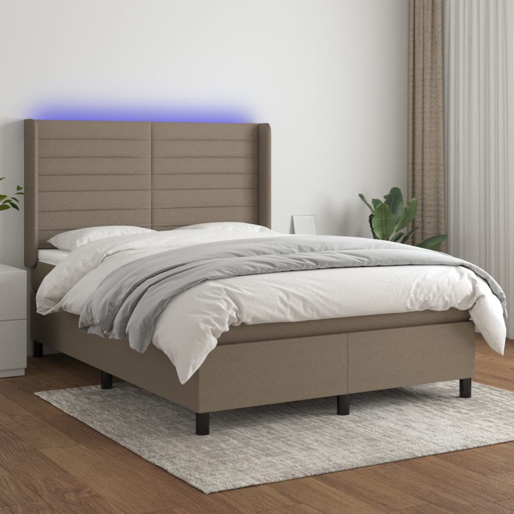 vidaXL Boxspring met matras en LED stof crèmekleurig 140x200 cm
