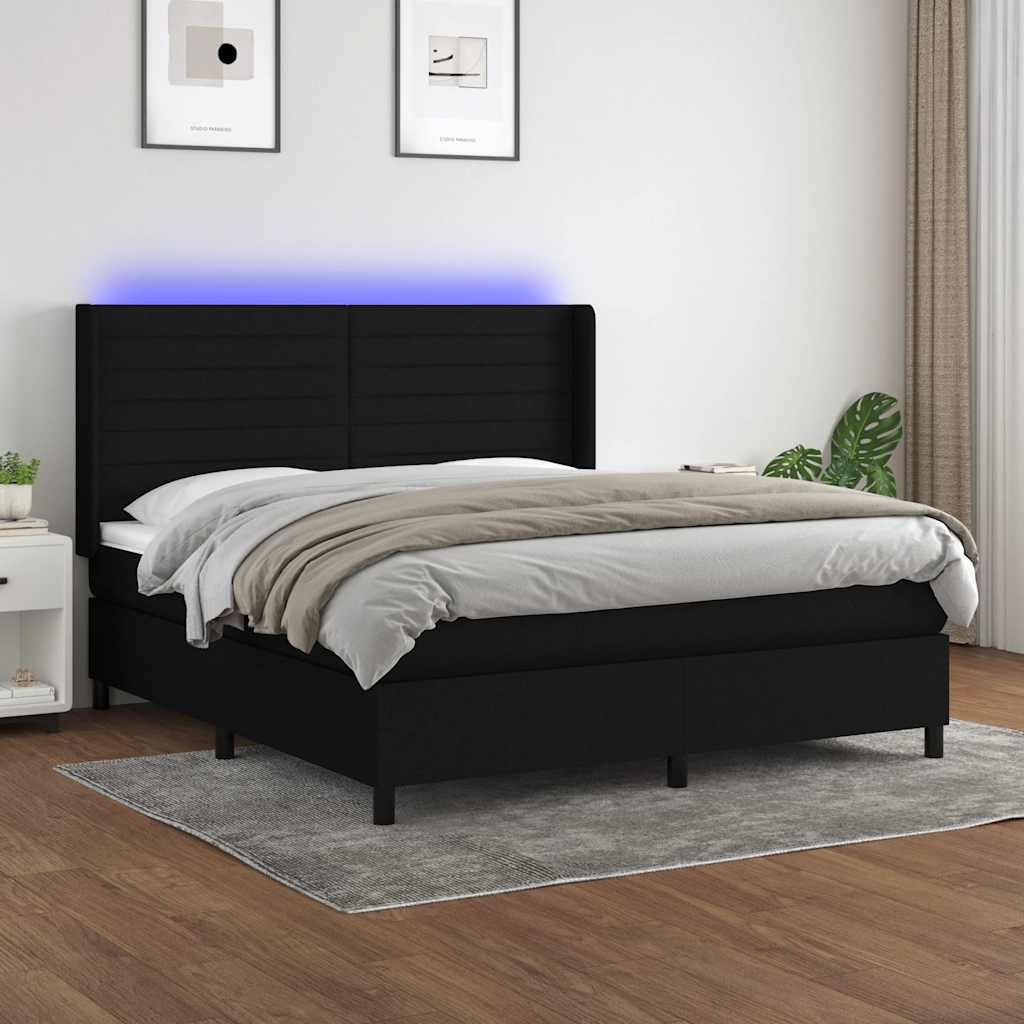 vidaXL Boxspring met matras en LED stof crèmekleurig 140x200 cm