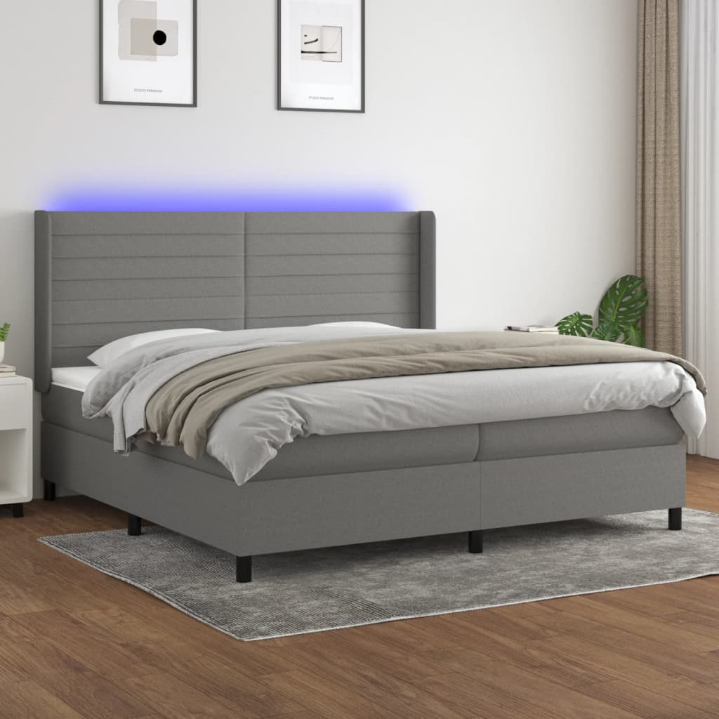 vidaXL Boxspring met matras en LED stof crèmekleurig 140x200 cm