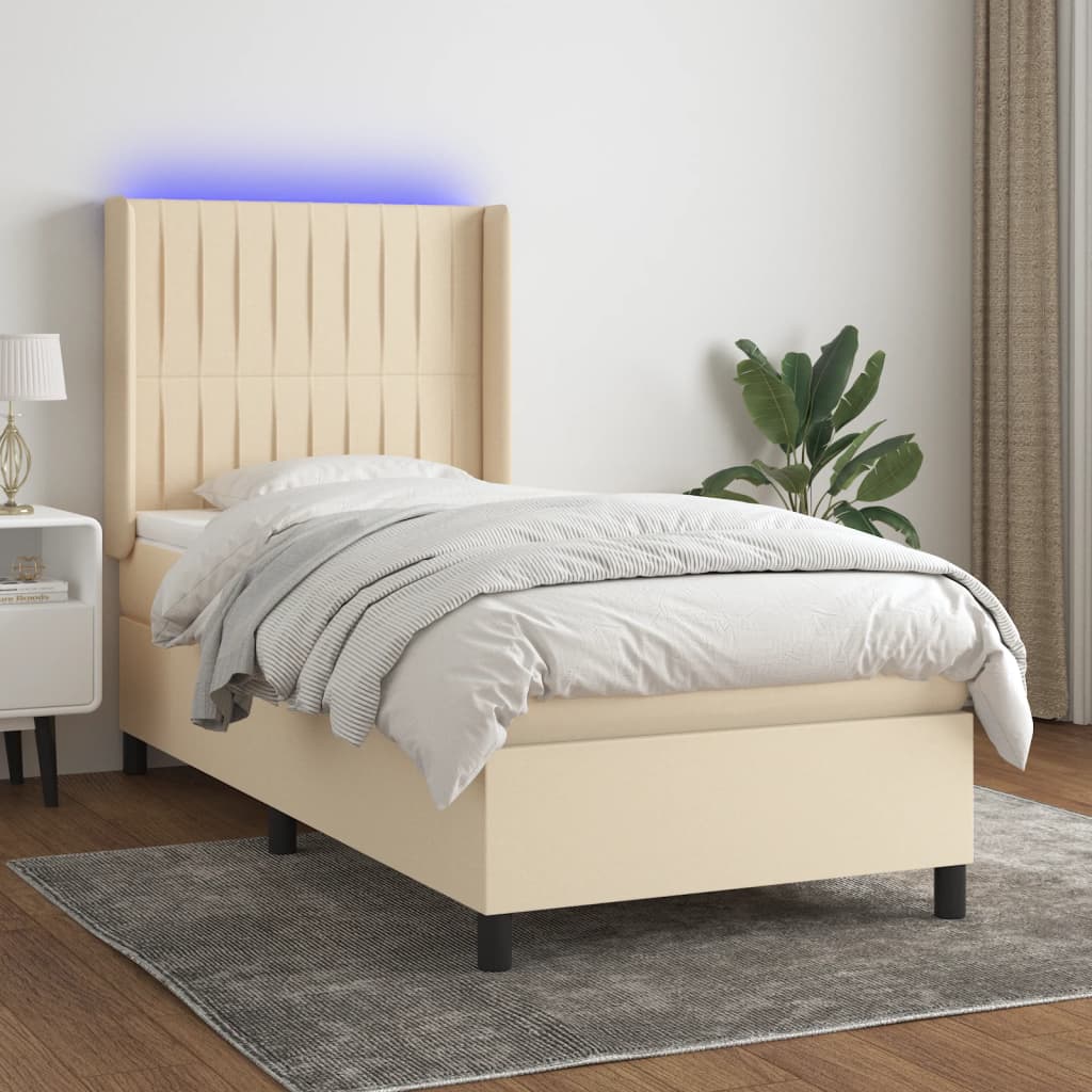vidaXL Boxspring met matras en LED stof crèmekleurig 140x200 cm