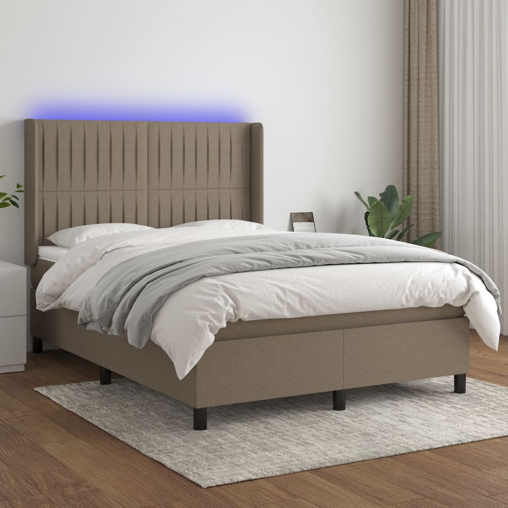 vidaXL Boxspring met matras en LED stof crèmekleurig 140x200 cm
