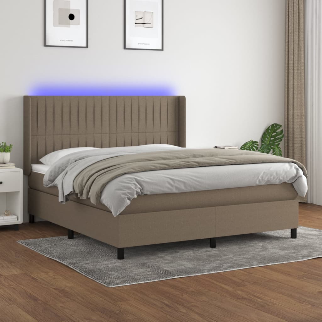 vidaXL Boxspring met matras en LED stof crèmekleurig 140x200 cm