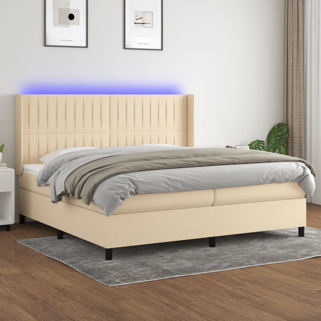 vidaXL Boxspring met matras en LED stof crèmekleurig 140x200 cm