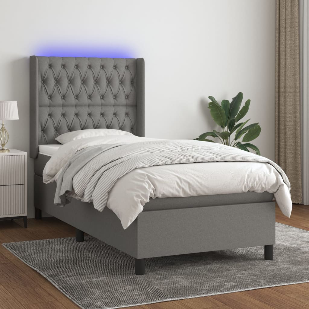 vidaXL Boxspring met matras en LED stof crèmekleurig 140x200 cm