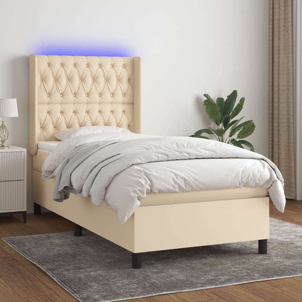 vidaXL Boxspring met matras en LED stof crèmekleurig 140x200 cm