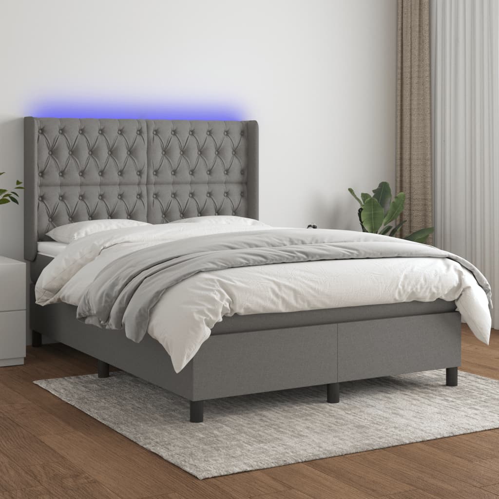 vidaXL Boxspring met matras en LED stof crèmekleurig 140x200 cm