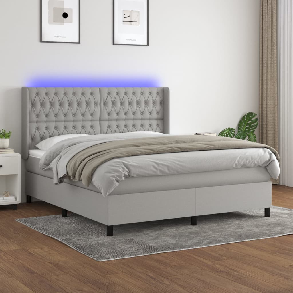 vidaXL Boxspring met matras en LED stof crèmekleurig 140x200 cm