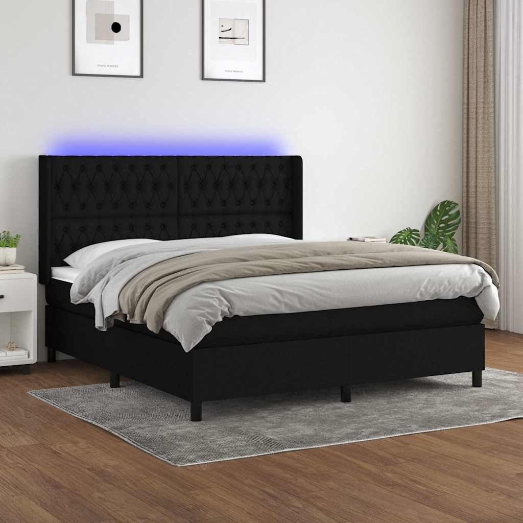 vidaXL Boxspring met matras en LED stof crèmekleurig 140x200 cm