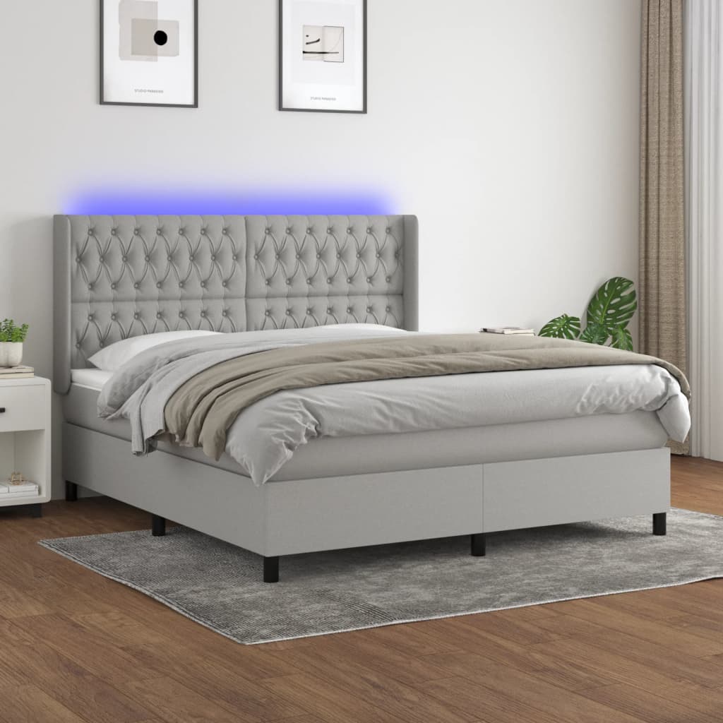 vidaXL Boxspring met matras en LED stof crèmekleurig 140x200 cm