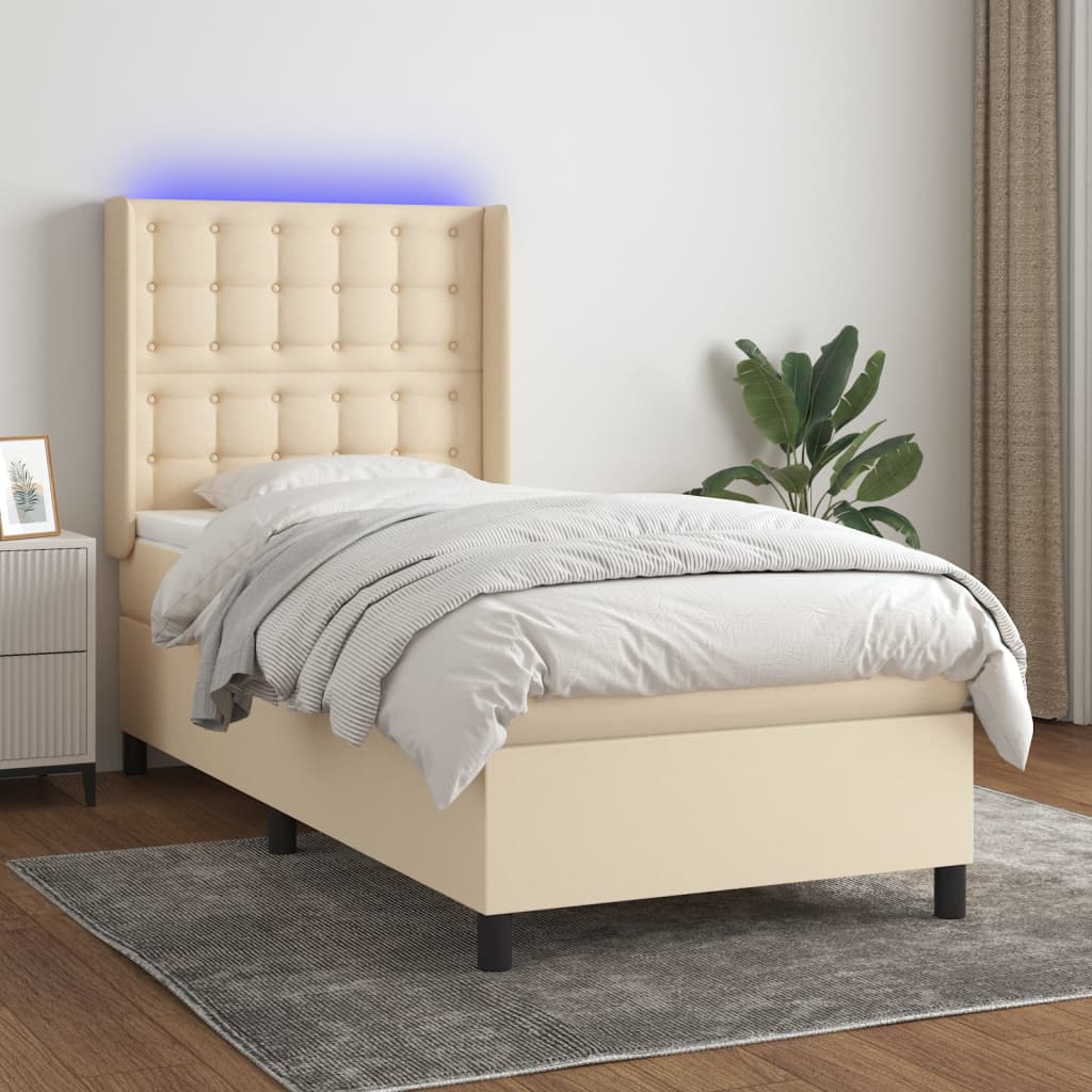 vidaXL Boxspring met matras en LED stof crèmekleurig 140x200 cm