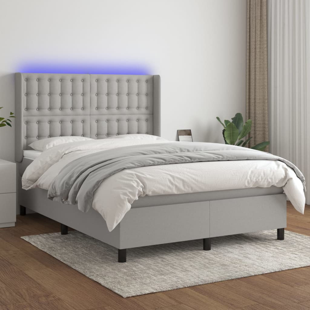 vidaXL Boxspring met matras en LED stof crèmekleurig 140x200 cm