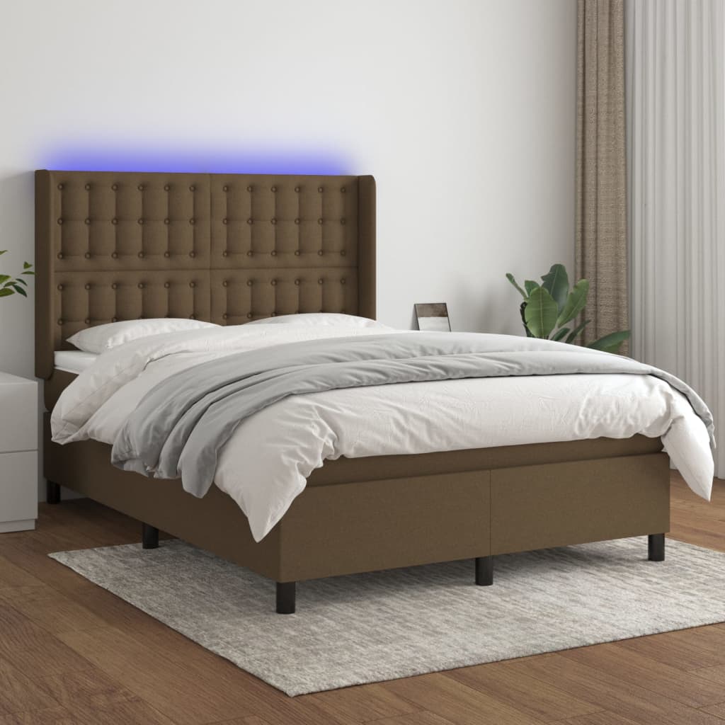 vidaXL Boxspring met matras en LED stof crèmekleurig 140x200 cm