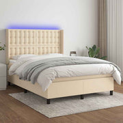 vidaXL Boxspring met matras en LED stof crèmekleurig 140x200 cm