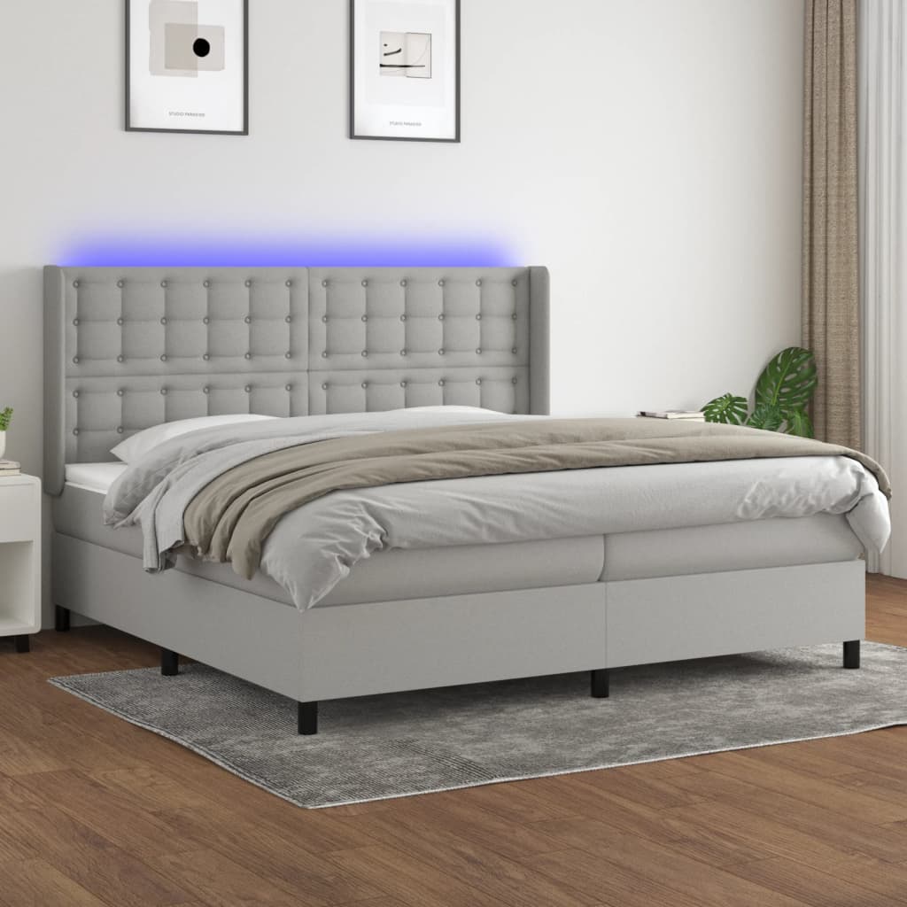 vidaXL Boxspring met matras en LED stof crèmekleurig 140x200 cm