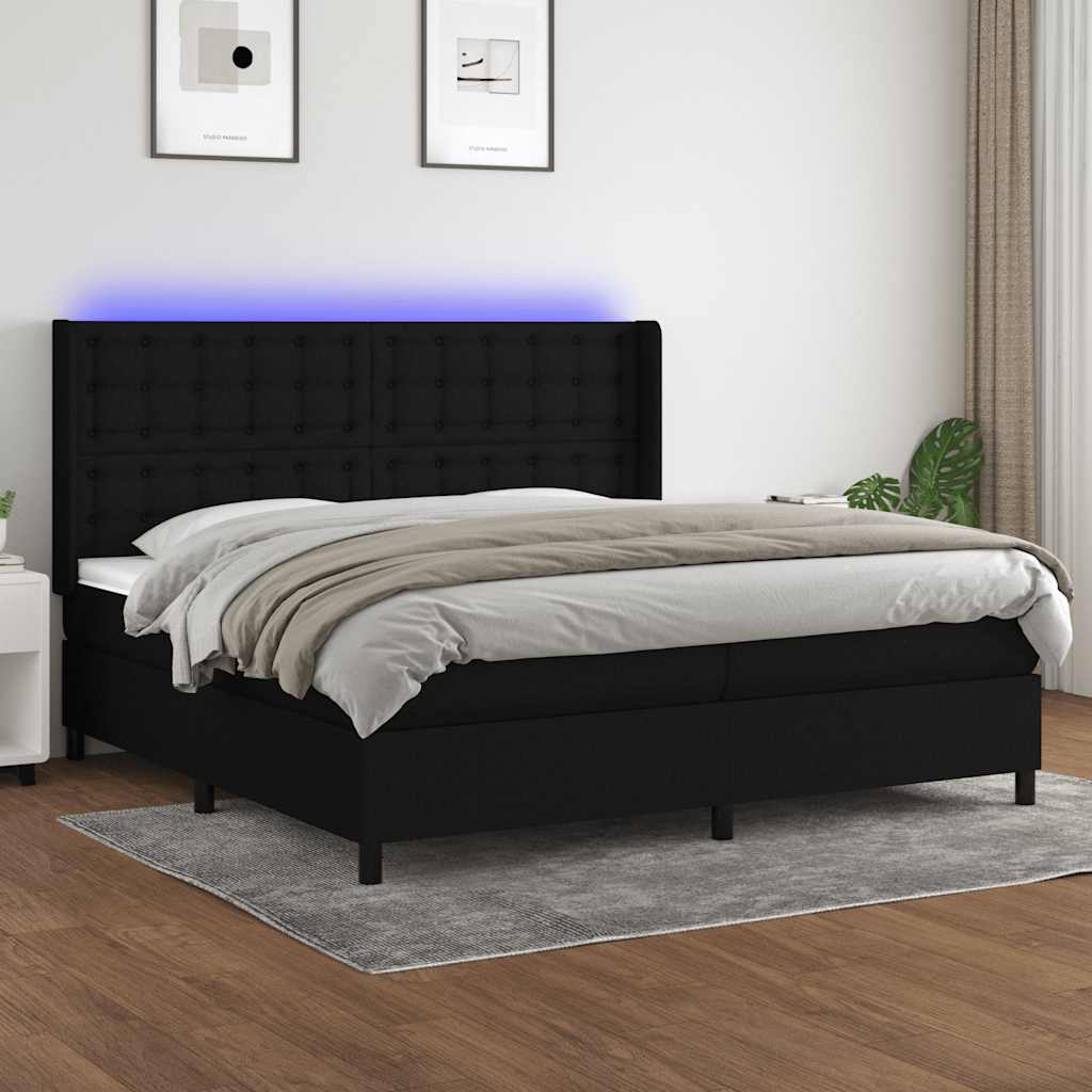vidaXL Boxspring met matras en LED stof crèmekleurig 140x200 cm