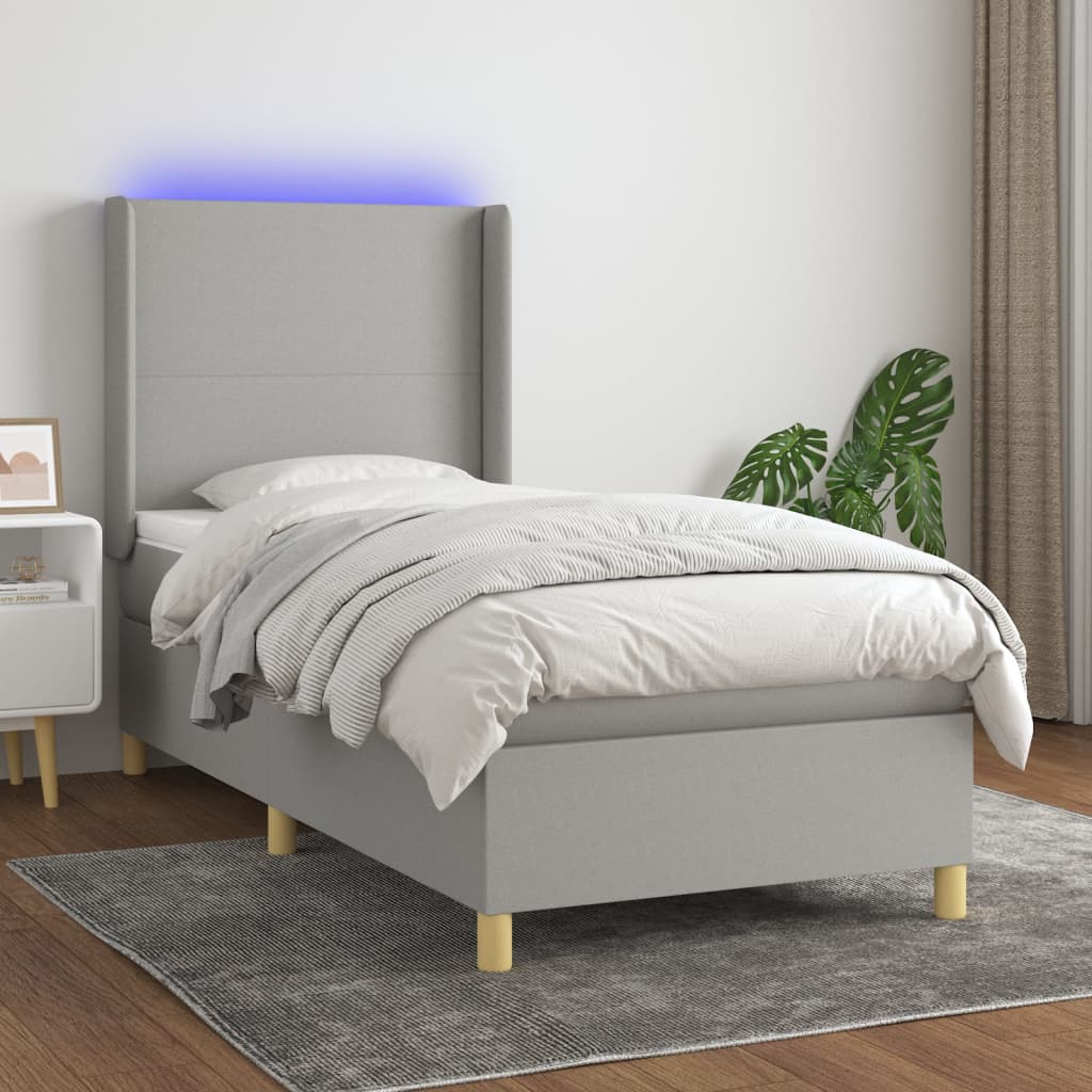 vidaXL Boxspring met matras en LED stof lichtgrijs 100x200 cm