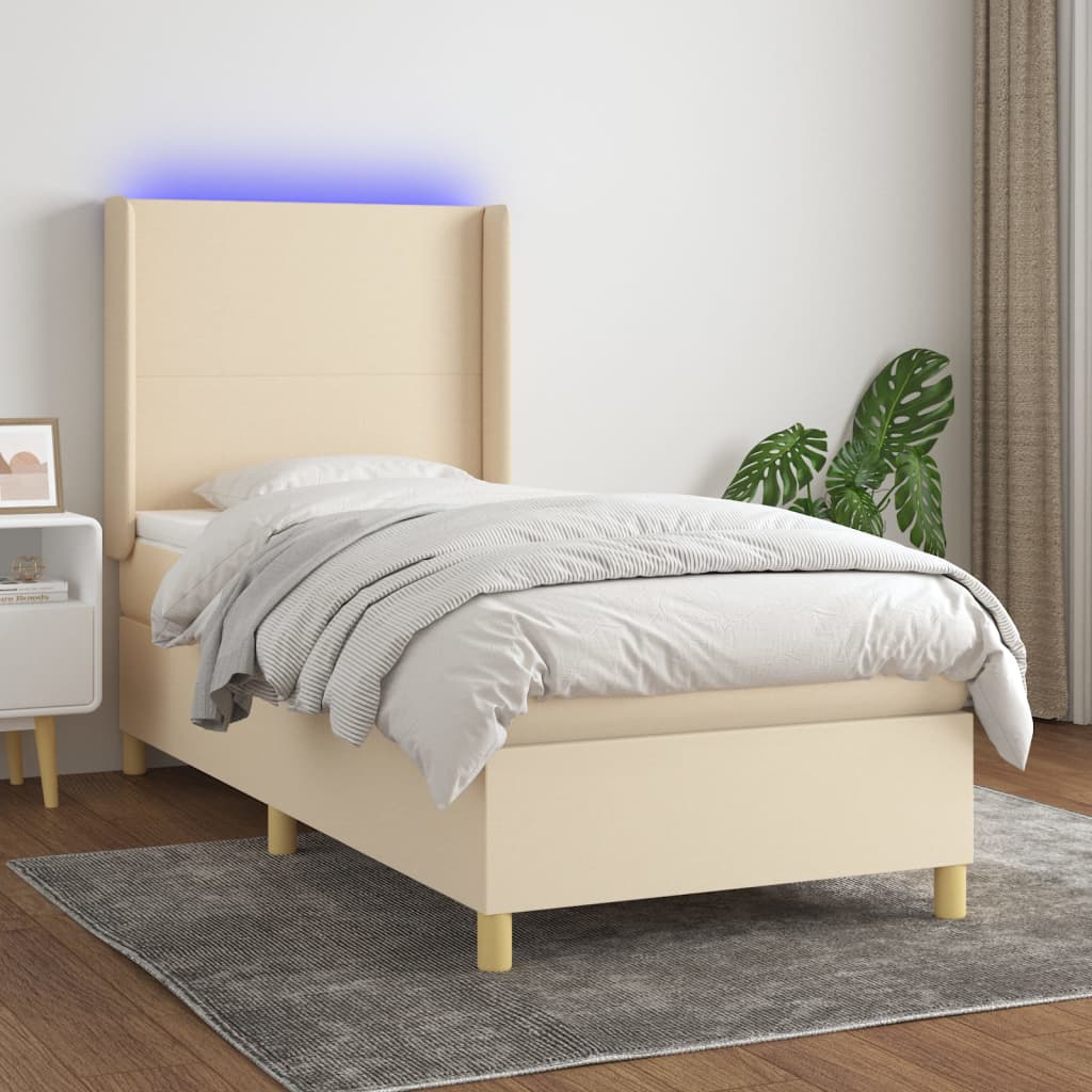 vidaXL Boxspring met matras en LED stof lichtgrijs 100x200 cm