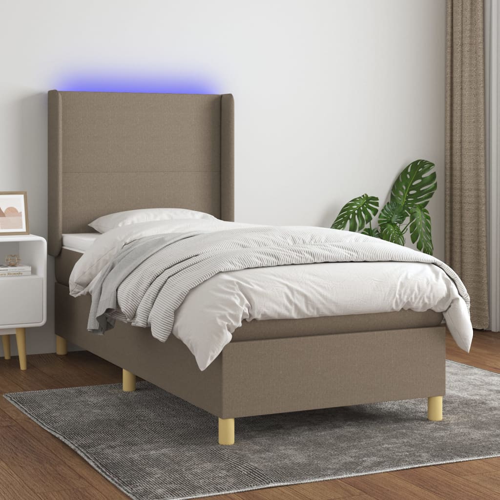 vidaXL Boxspring met matras en LED stof lichtgrijs 100x200 cm