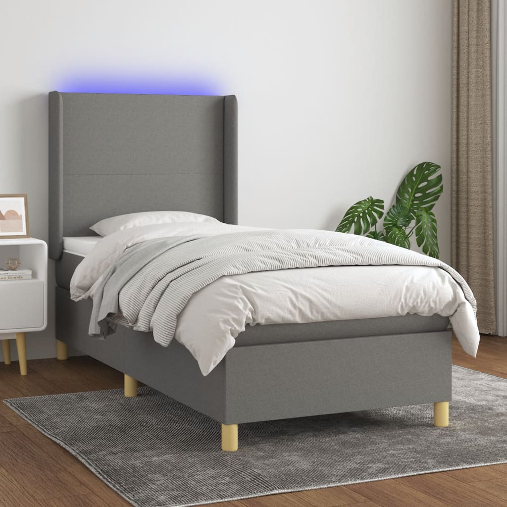 vidaXL Boxspring met matras en LED stof lichtgrijs 100x200 cm