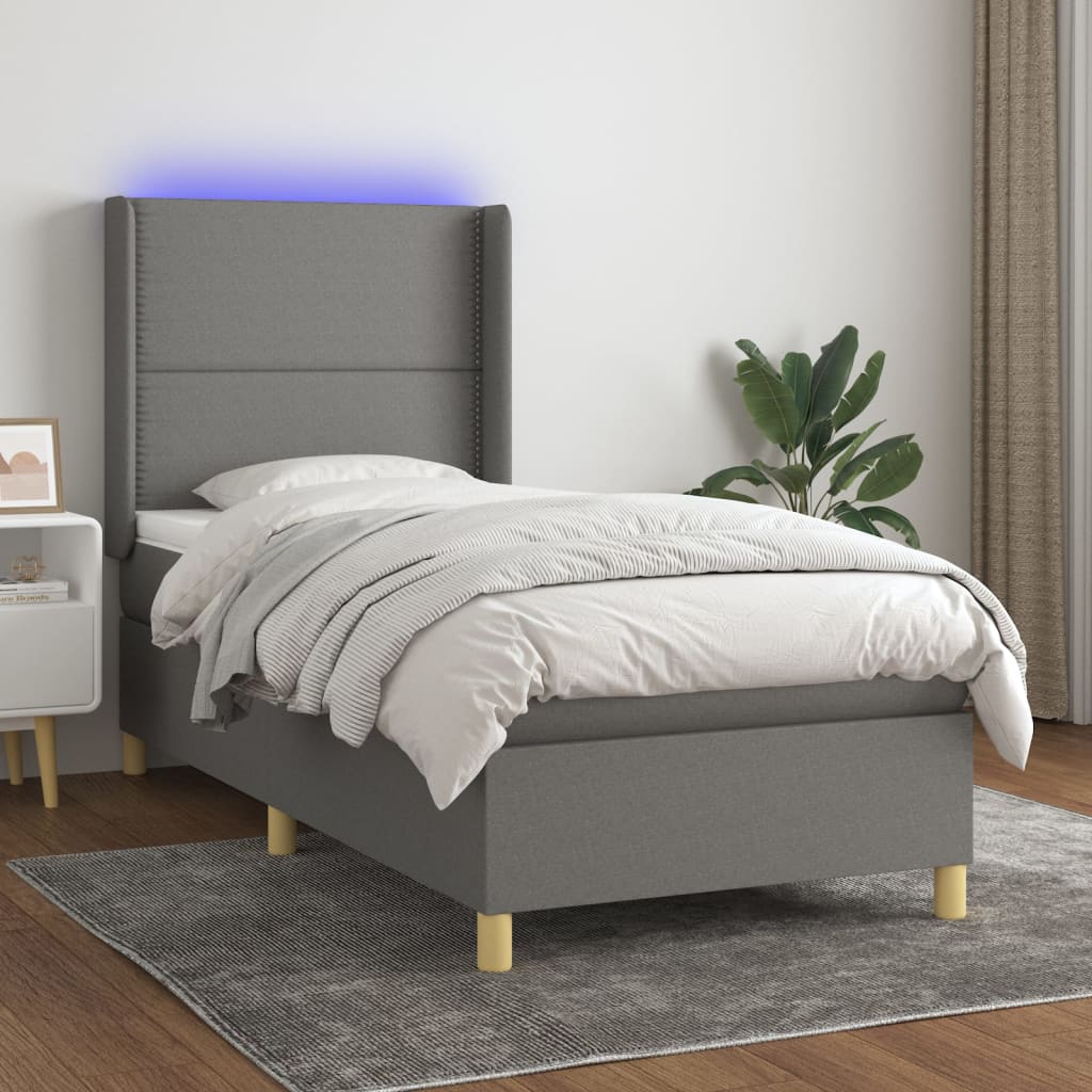 vidaXL Boxspring met matras en LED stof lichtgrijs 100x200 cm