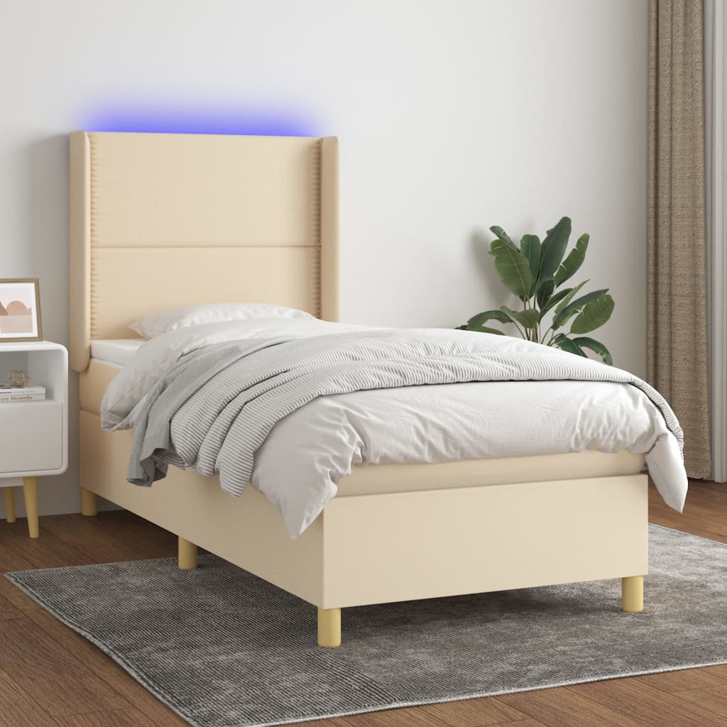 vidaXL Boxspring met matras en LED stof lichtgrijs 100x200 cm