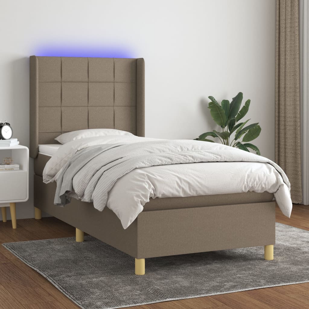 vidaXL Boxspring met matras en LED stof lichtgrijs 100x200 cm