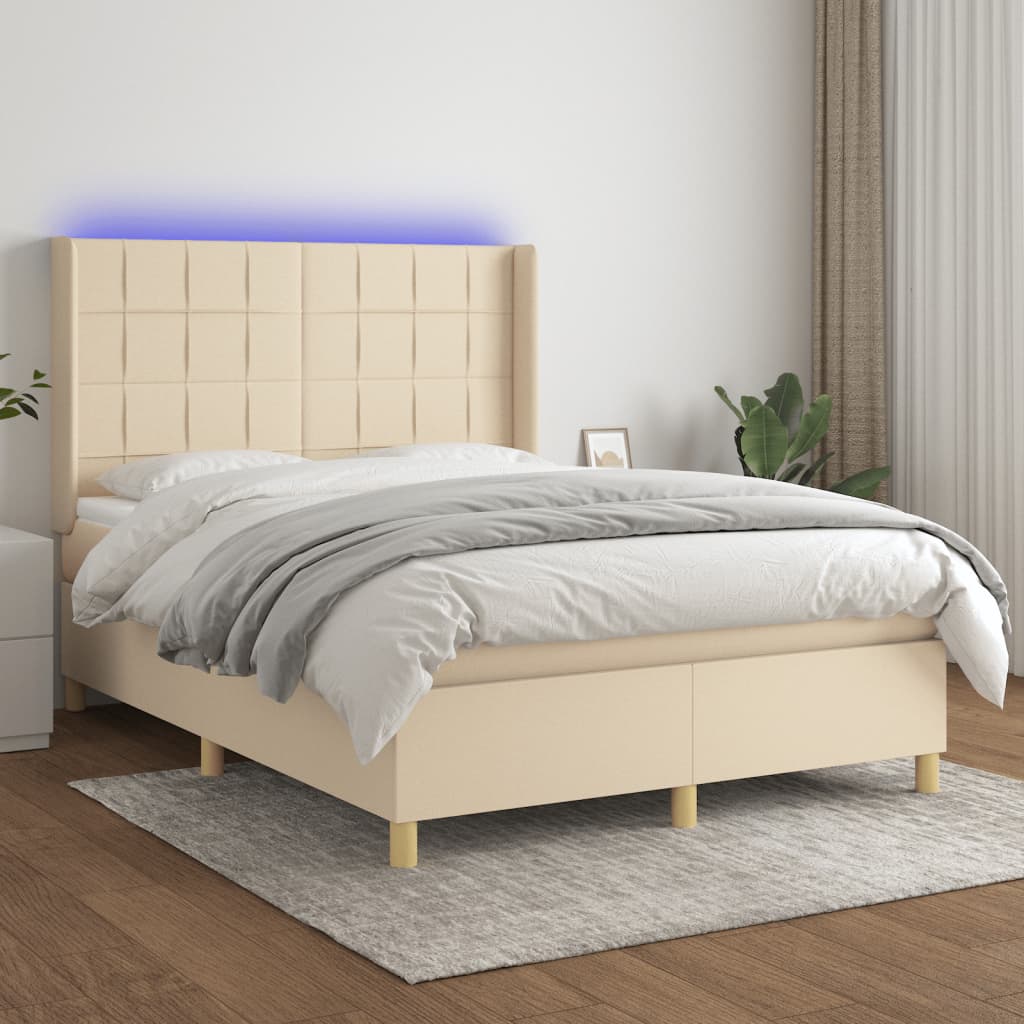 vidaXL Boxspring met matras en LED stof lichtgrijs 100x200 cm