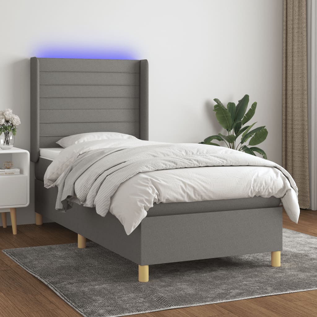 vidaXL Boxspring met matras en LED stof lichtgrijs 100x200 cm