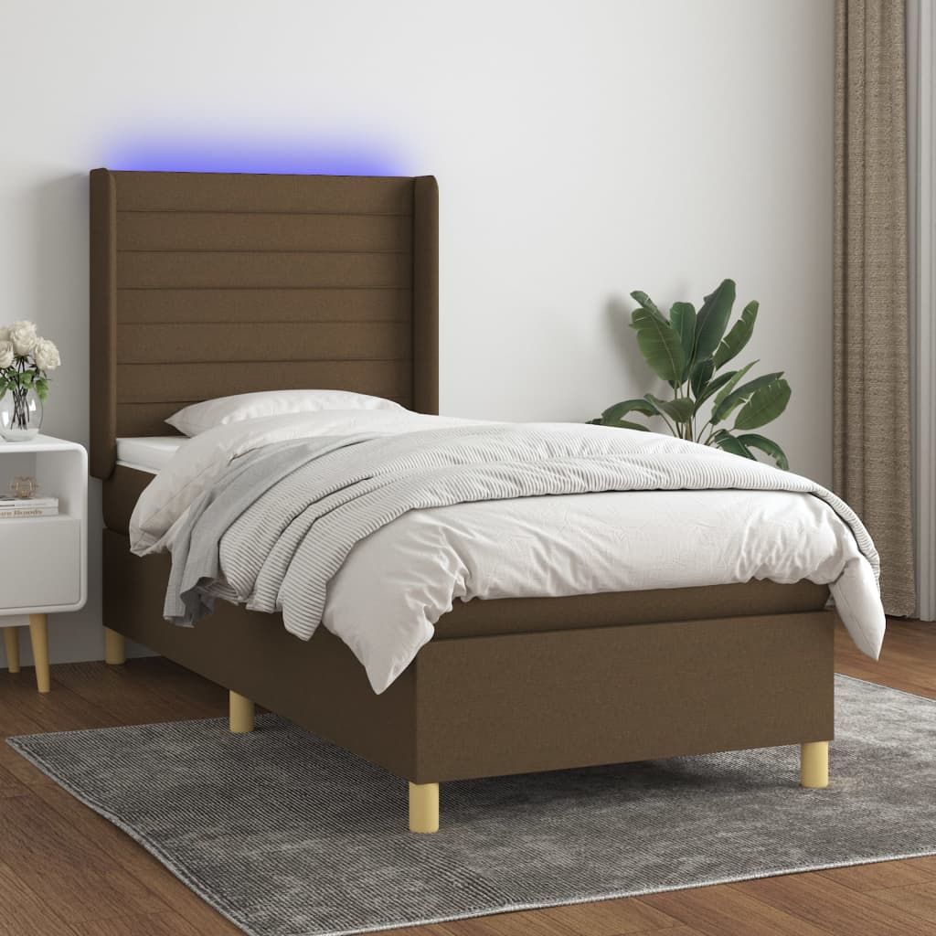 vidaXL Boxspring met matras en LED stof lichtgrijs 100x200 cm