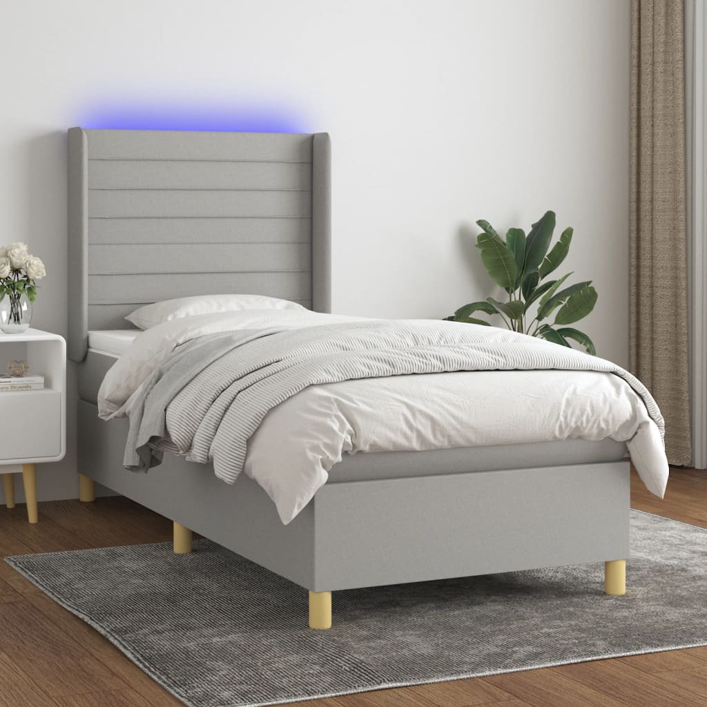 vidaXL Boxspring met matras en LED stof lichtgrijs 100x200 cm