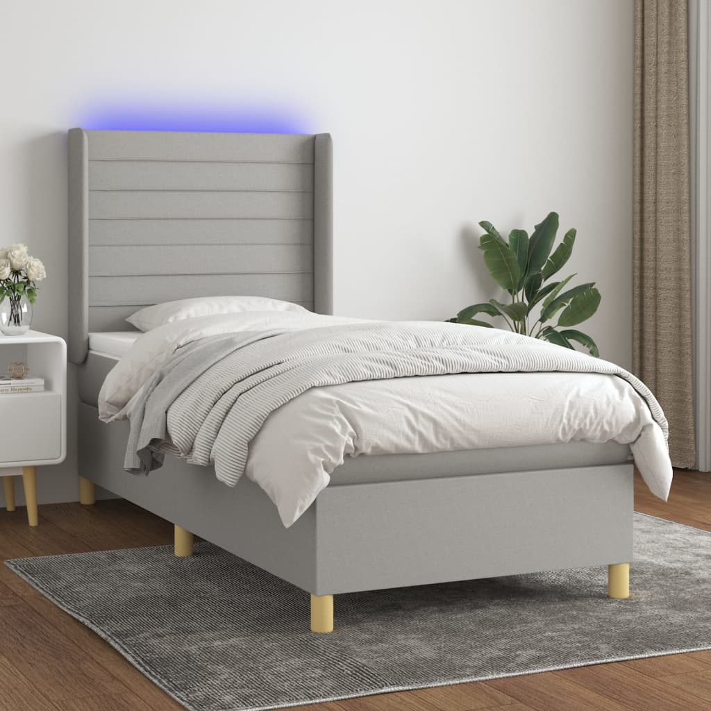 vidaXL Boxspring met matras en LED stof lichtgrijs 100x200 cm