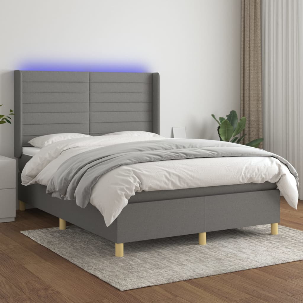 vidaXL Boxspring met matras en LED stof lichtgrijs 100x200 cm