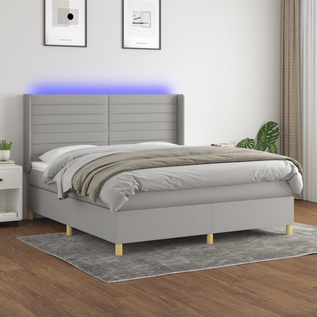 vidaXL Boxspring met matras en LED stof lichtgrijs 100x200 cm