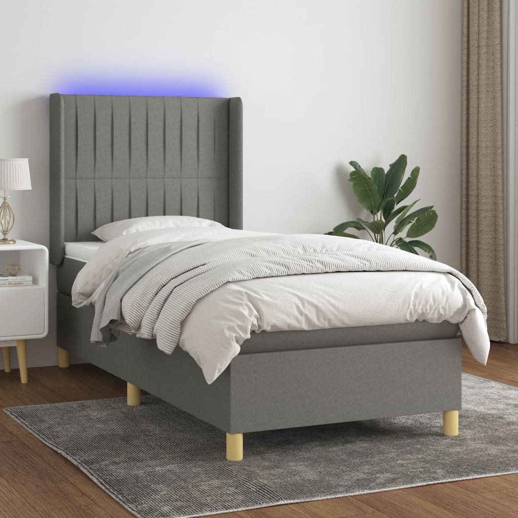 vidaXL Boxspring met matras en LED stof lichtgrijs 100x200 cm