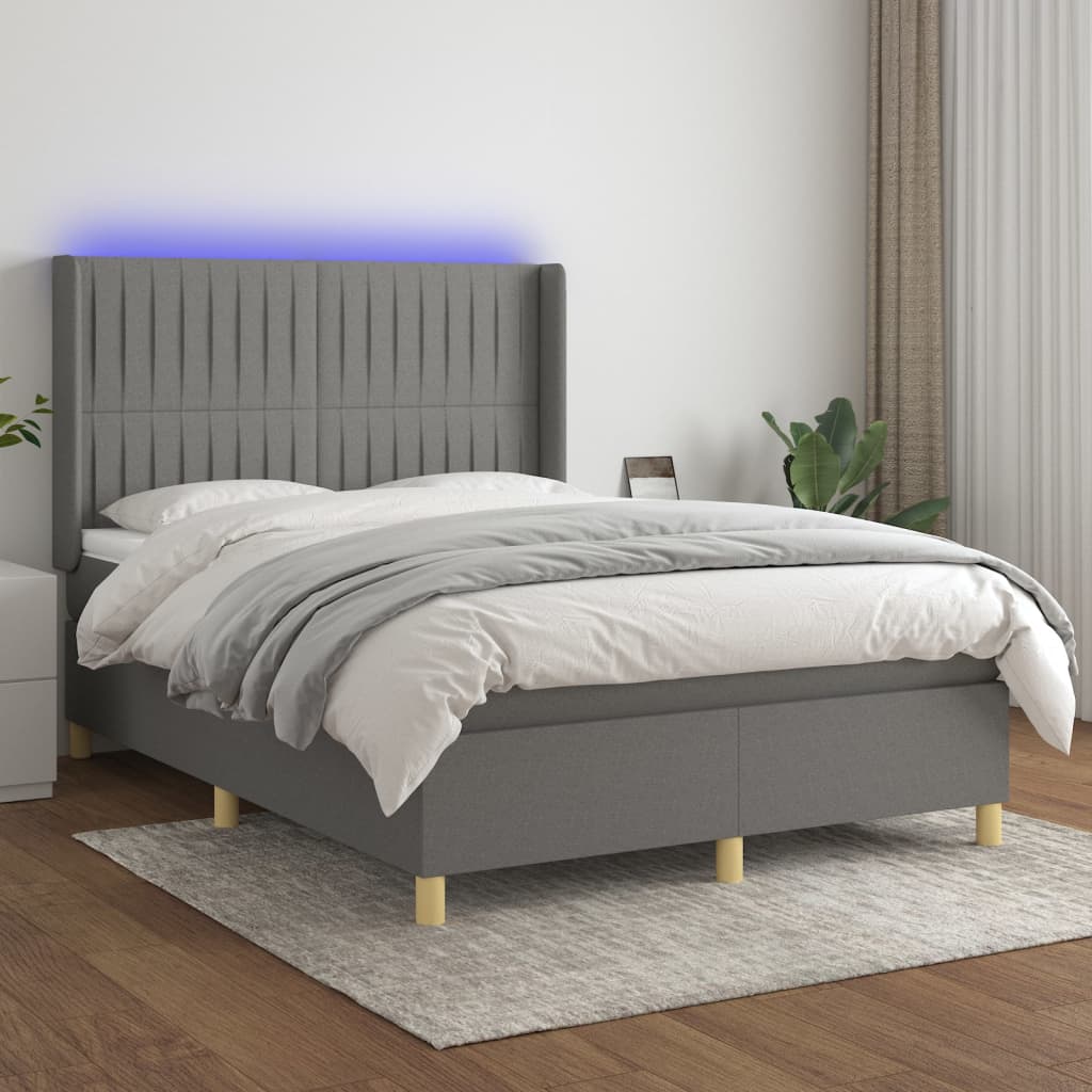 vidaXL Boxspring met matras en LED stof lichtgrijs 100x200 cm