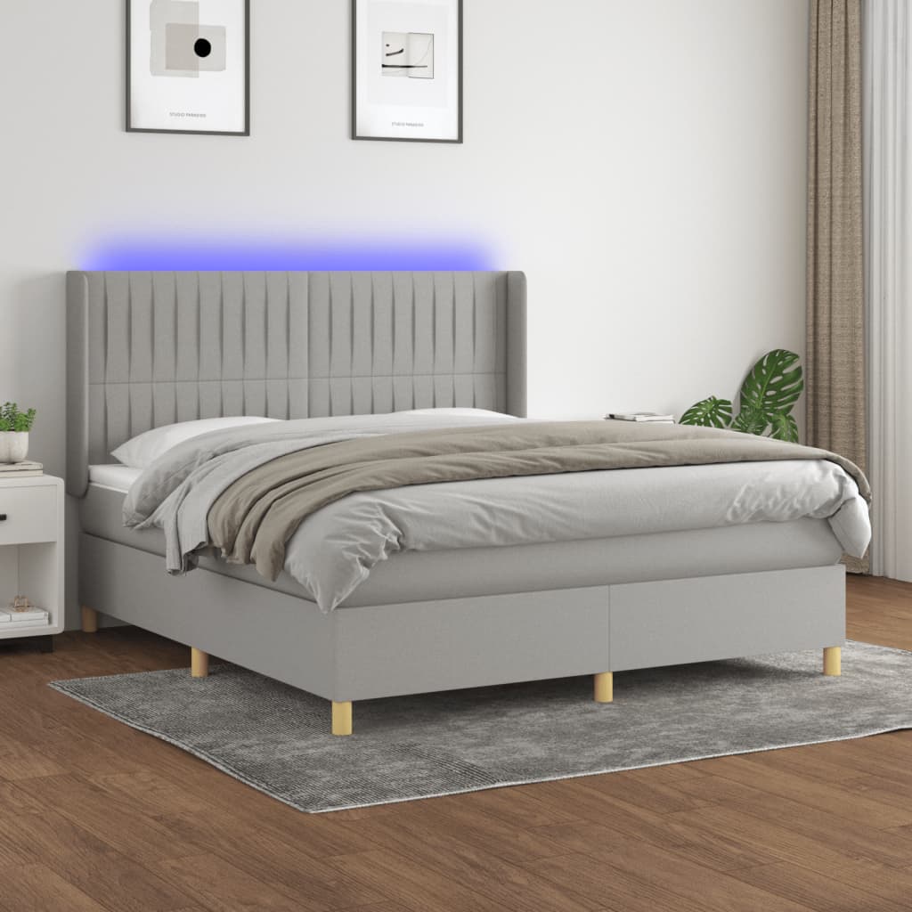 vidaXL Boxspring met matras en LED stof lichtgrijs 100x200 cm
