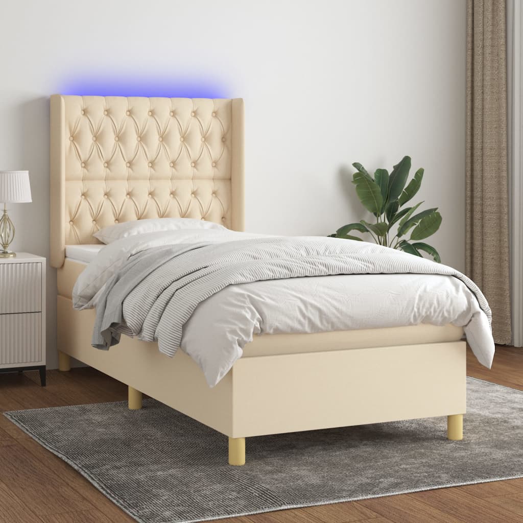 vidaXL Boxspring met matras en LED stof lichtgrijs 100x200 cm