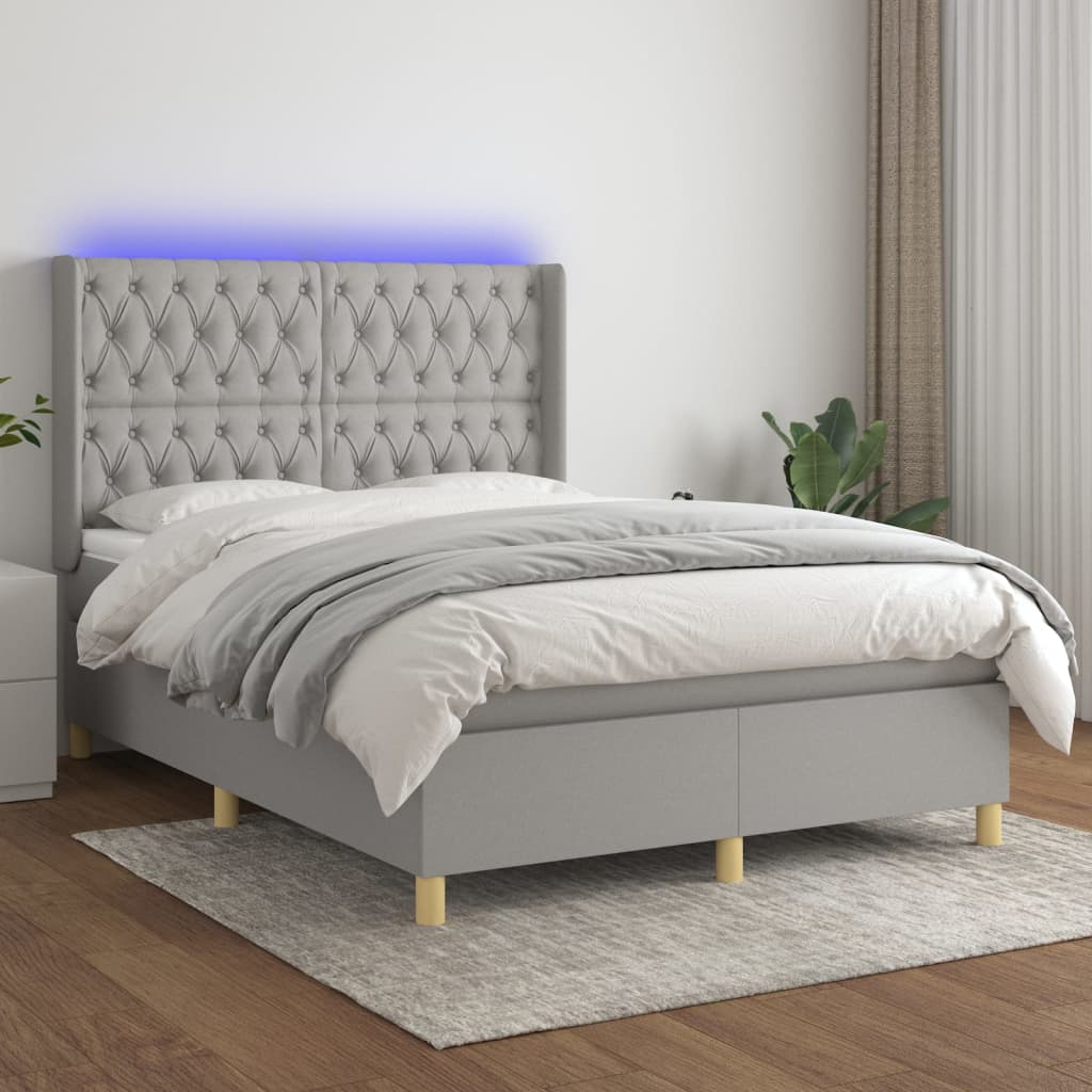 vidaXL Boxspring met matras en LED stof lichtgrijs 100x200 cm