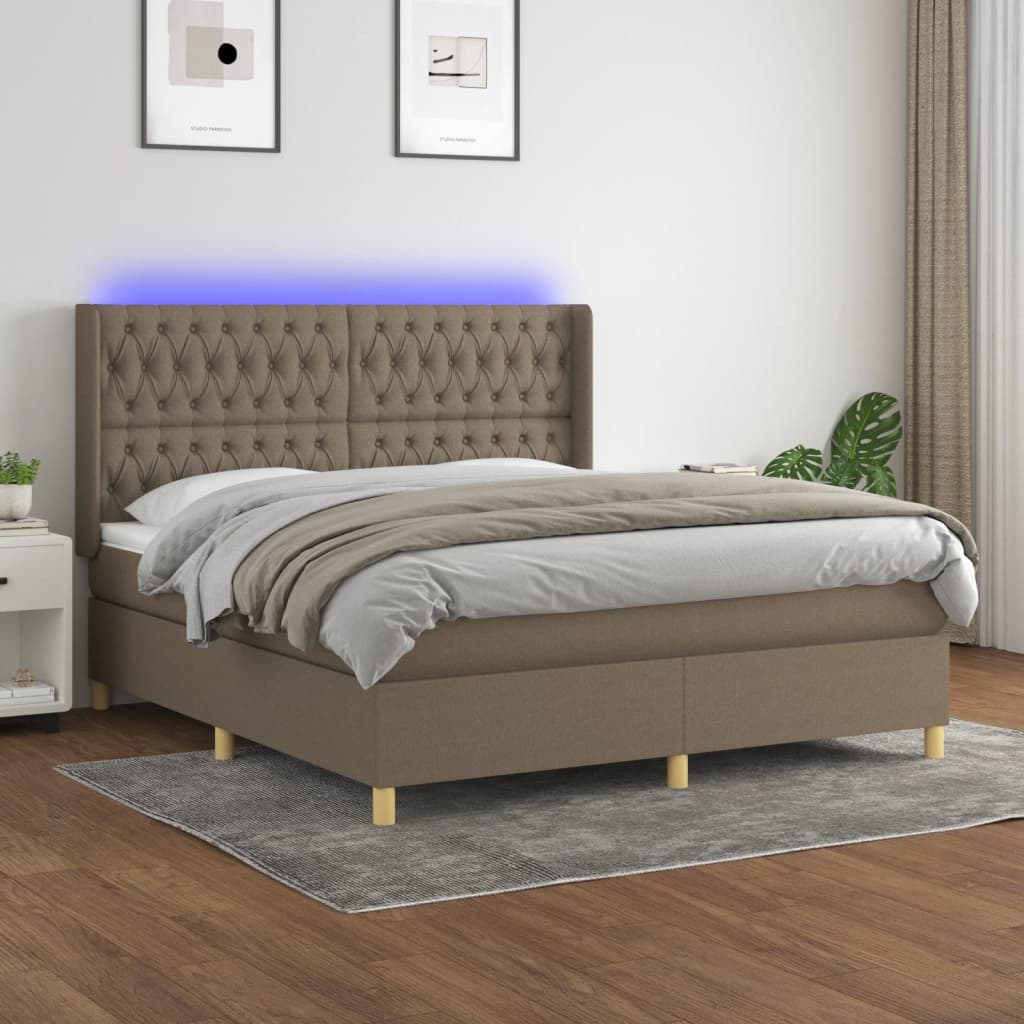 vidaXL Boxspring met matras en LED stof lichtgrijs 100x200 cm